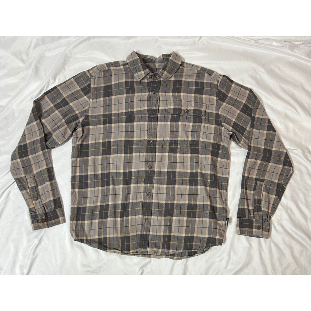 Patagonia Organic Cotton Fjord Flannel Shirt Grey Plaid 42410 Gorpcore Men's Med